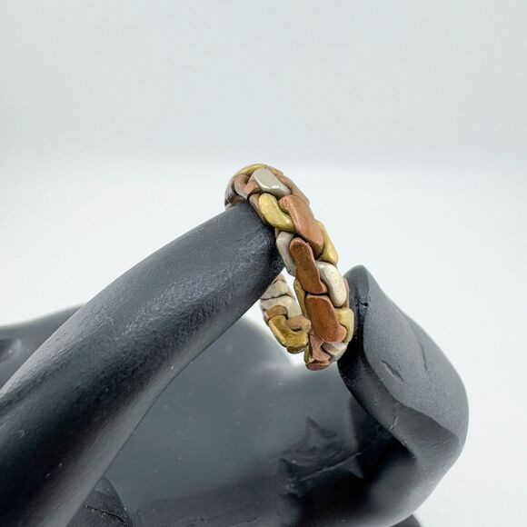 Tri-Color Russian Wedding Band Ring 925 Sterling Silver Mixed Metal Puzzle Ring - Picture 4 of 8